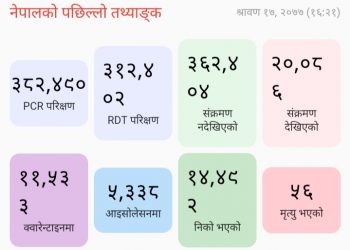 आज ३१५ जनामा कोरोना संक्रमण पुष्टि, संक्रमितको संख्या २० हजार नाघ्यो