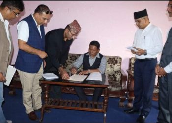 नेपाल स्वास्थ अनुसन्धान परिषदको  साखा कार्यलय दुहबिमा, मेयर गच्छदार र  योजना बिज्ञ बीच हस्ताक्षर