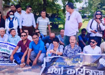 आमसञ्चार विधेयक विरुद्ध जिल्ला प्रशासन कार्यालय सुनसरीमा धर्ना ।