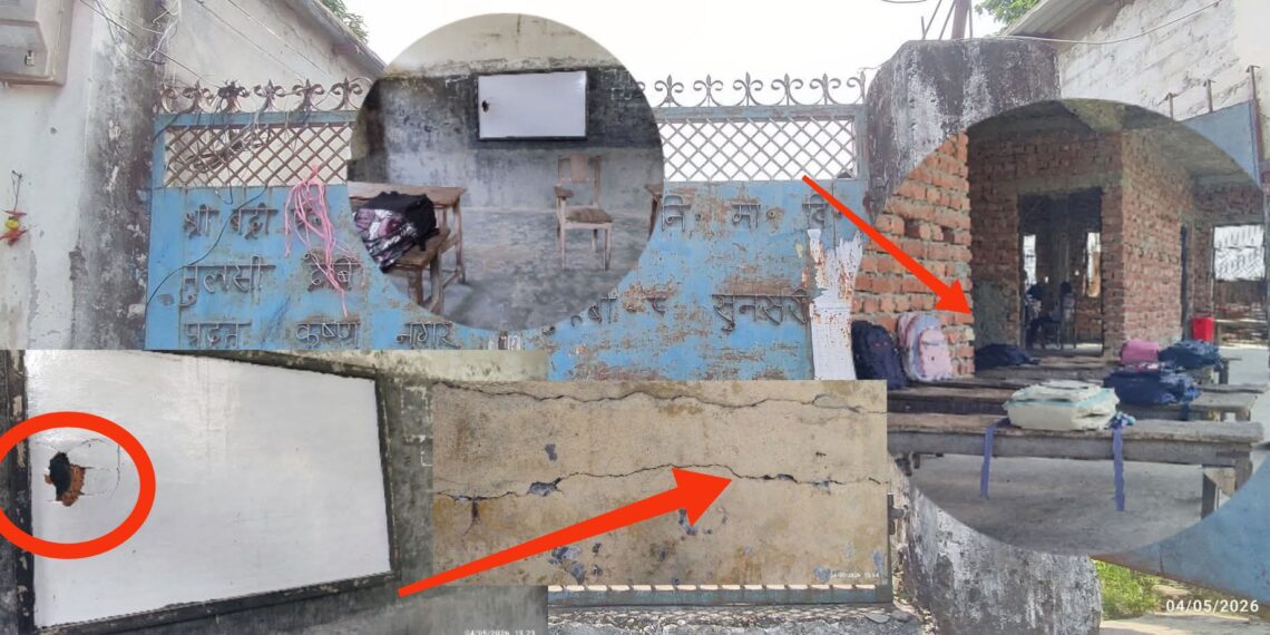 दुहबीको धनी विद्यालय बेहाल : कक्षा कोठा अभावले बरण्डामै पढ्न बाध्य विद्यार्थी ।